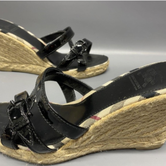 Authentic Burberry Black Patent Wedge Espadrilles Made in Italy Size 37 - Picture 4 of 4